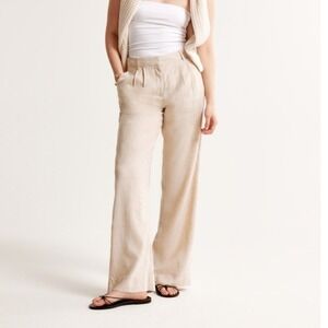 Abercrombie Sloane Tailored Linen Blend High-Rise Trouser Pants Resortwear 6L